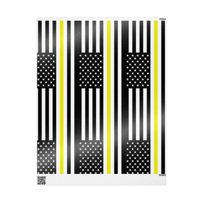 Thin yellow line American flag wrapping paper honoring public safety dispatchers