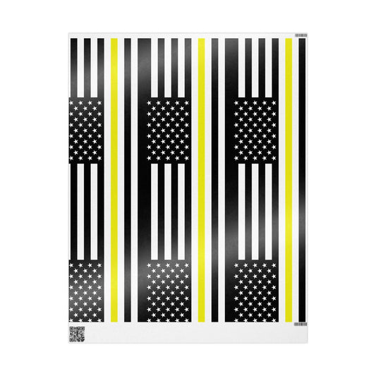 Thin yellow line American flag wrapping paper honoring public safety dispatchers