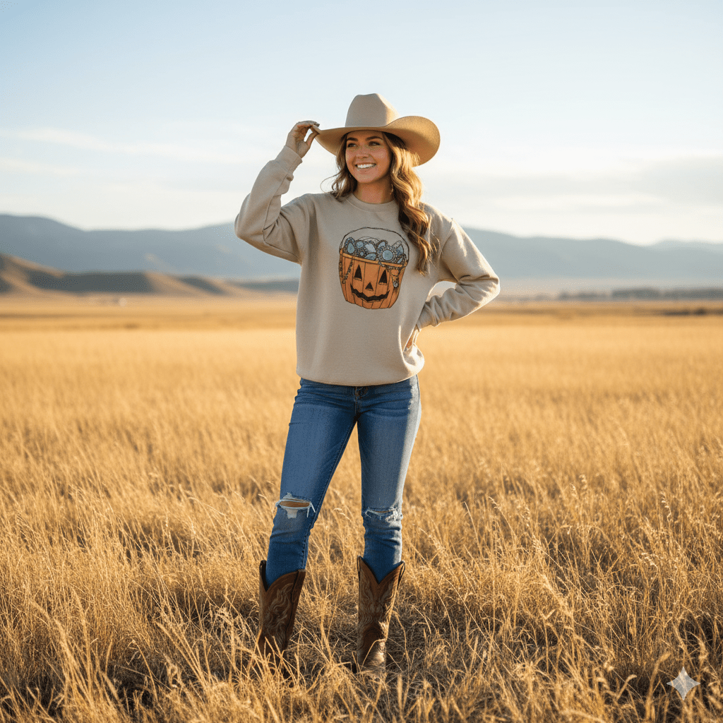 turquoise treats halloween graphic sweatshirt unisex fit