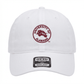 University of Alabama white cotton unstructured dad hat with embroidered crimson circle logo and curved brim