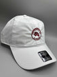 University of Alabama white cotton dad hat with embroidered crimson circle logo and adjustable strapback
