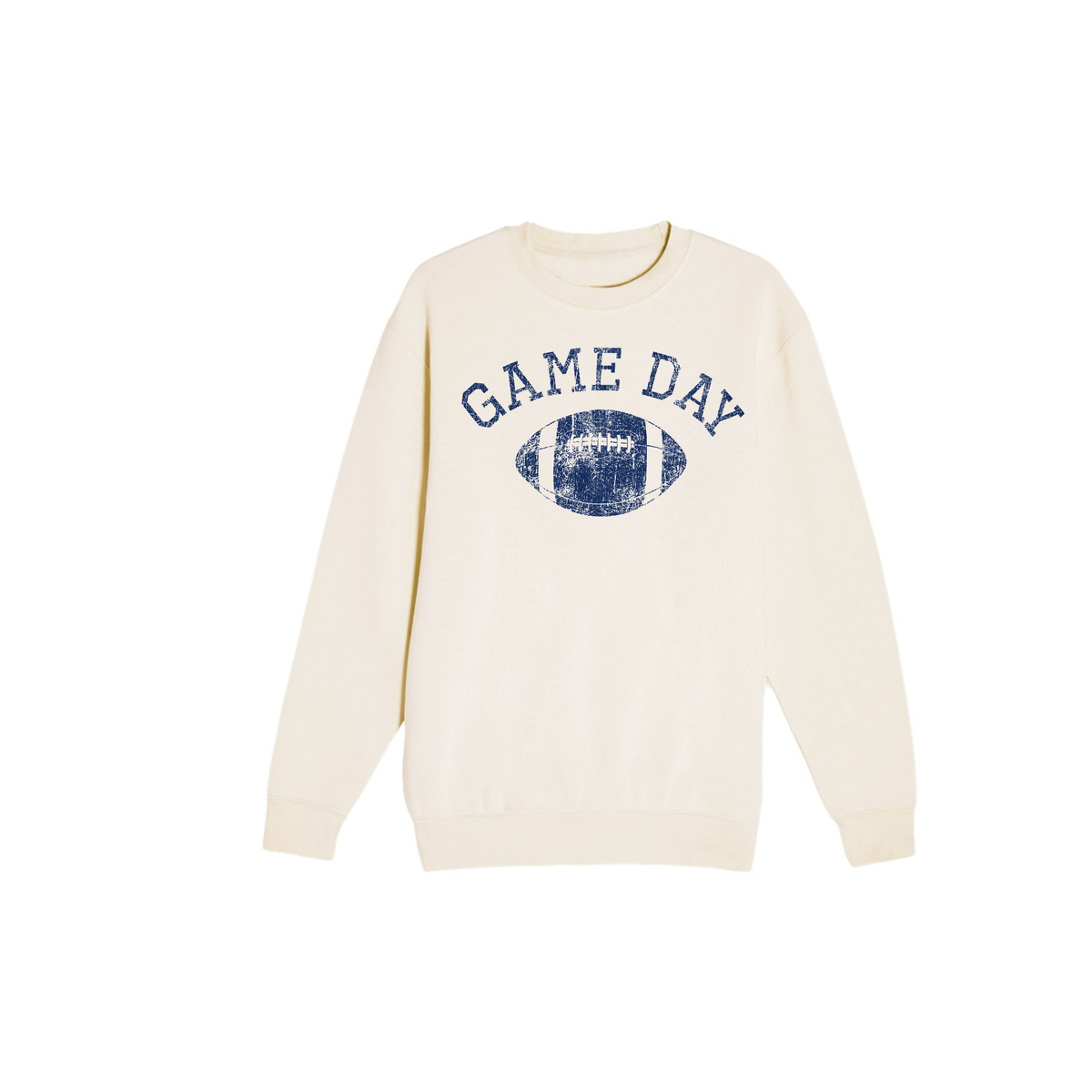 Vintage Game Day Football sweatshirt in cream fleece with distressed navy Game Day lettering and football graphic