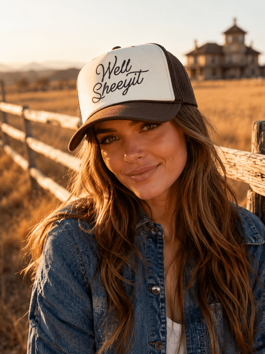 Well Sheeyit Trucker Hat with breathable mesh back and adjustable snap closure