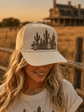 Western Cactus Garden trucker hat with breathable mesh back and adjustable snap closure