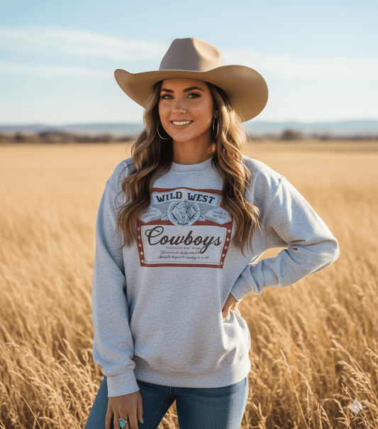 Wild West Cowboys graphic sweatshirt with beer logo