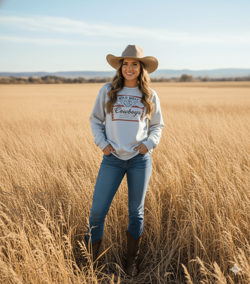 Wild West cowboys logo on western beer graphic sweatshirt