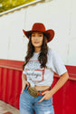 Wild West Cowboys graphic tee with beer logo, unisex fit, 50/50 cotton poly, made in USA