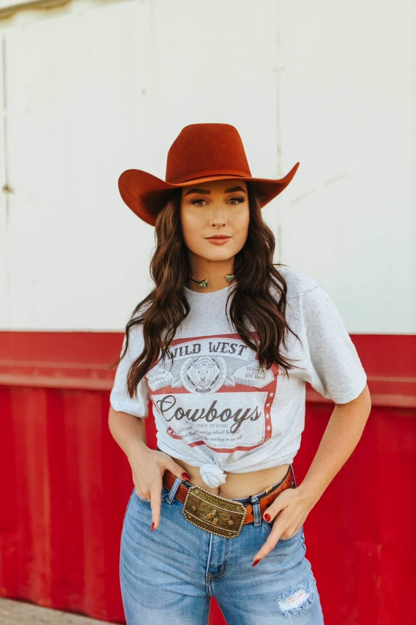 Wild West Cowboys graphic tee with beer logo, unisex 50/50 cotton-poly blend, made in USA