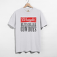White cotton Wranglin’ Blue Collar Cowboys Graphic Tee with a vintage red and black distressed western print on the front